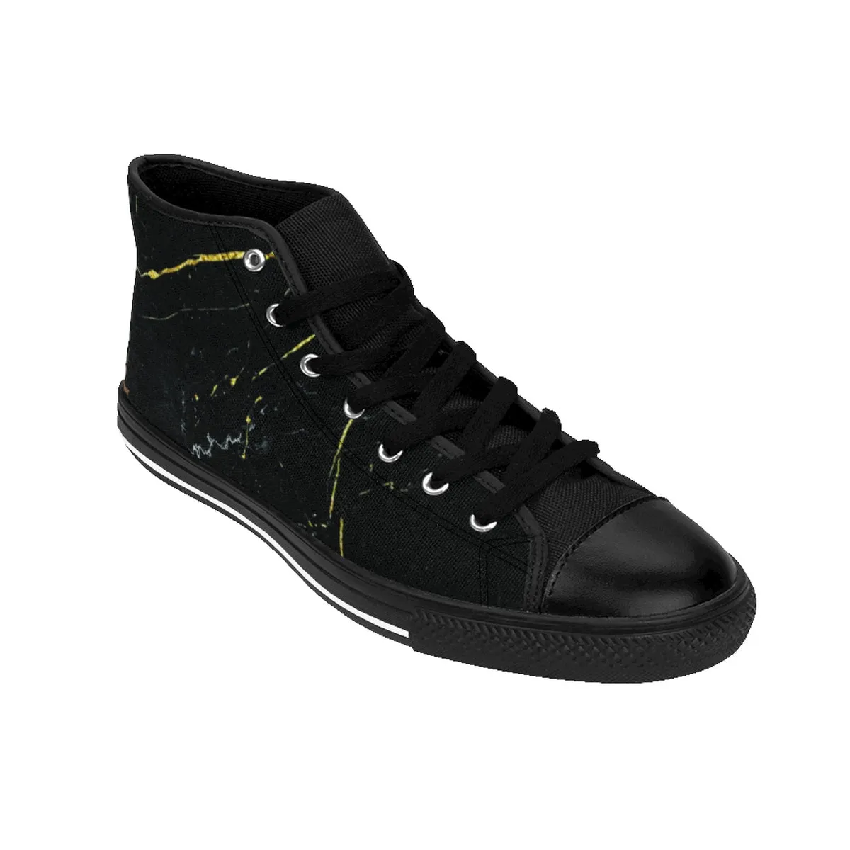 Black Marble Print Men's High Tops, Abstract Print Men's High-Top Sneakers Tennis Shoes