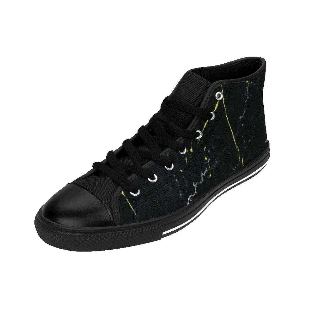 Black Marble Print Men's High Tops, Abstract Print Men's High-Top Sneakers Tennis Shoes