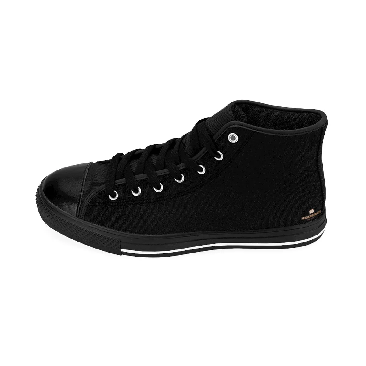 Black Men's High Top Sneakers, Solid Black Color Premium High-Top Running Tennis Shoes (US Size: 6-14)