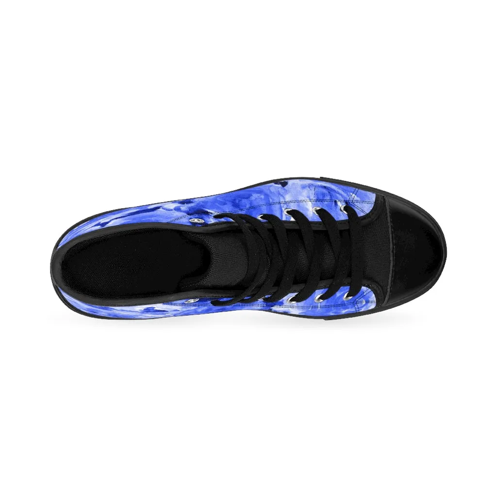 Blue Abstract Men's High-top Sneakers, Rose Floral Men's Designer Tennis Running Shoes