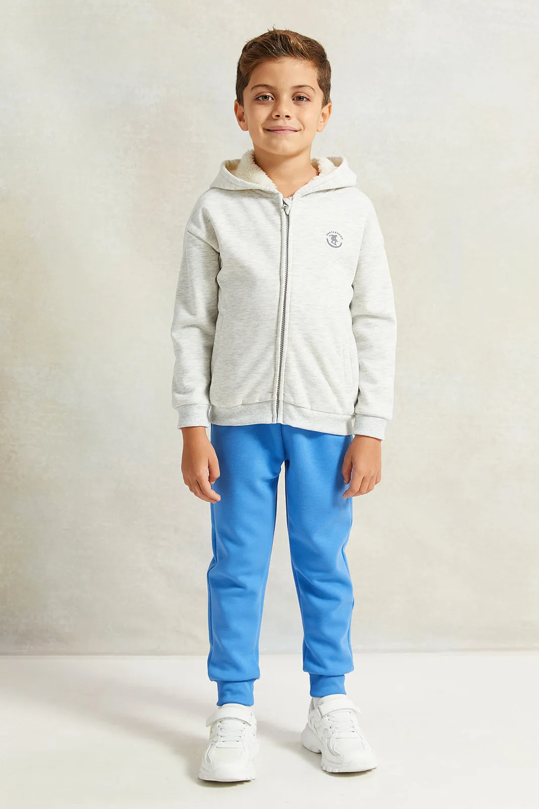 Boys Blue Solid Cotton Active Pants