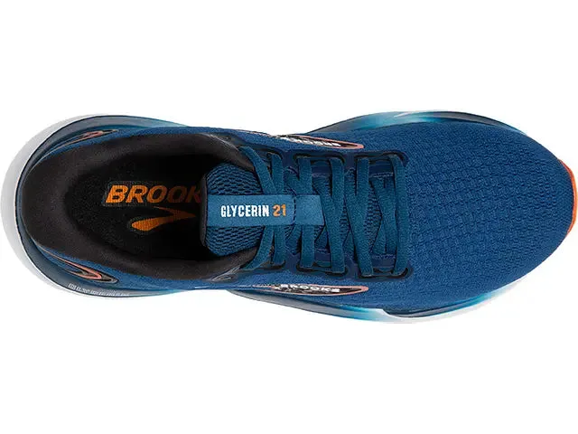 Brooks Mens Glycerin 21 Wide- Blue Opal/Black/Nasturtium  (1104192E474)