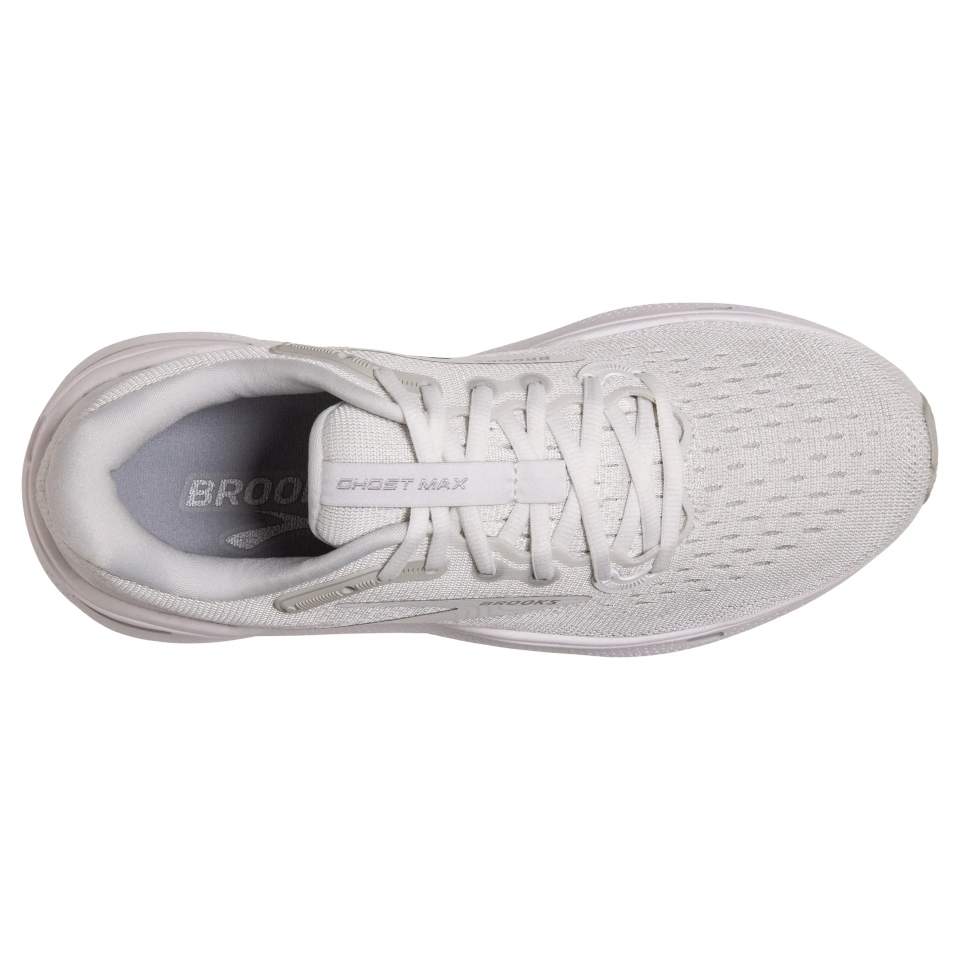 Brooks Womens Ghost Max- White/Oyster/Metallic Silver (1203951B124)