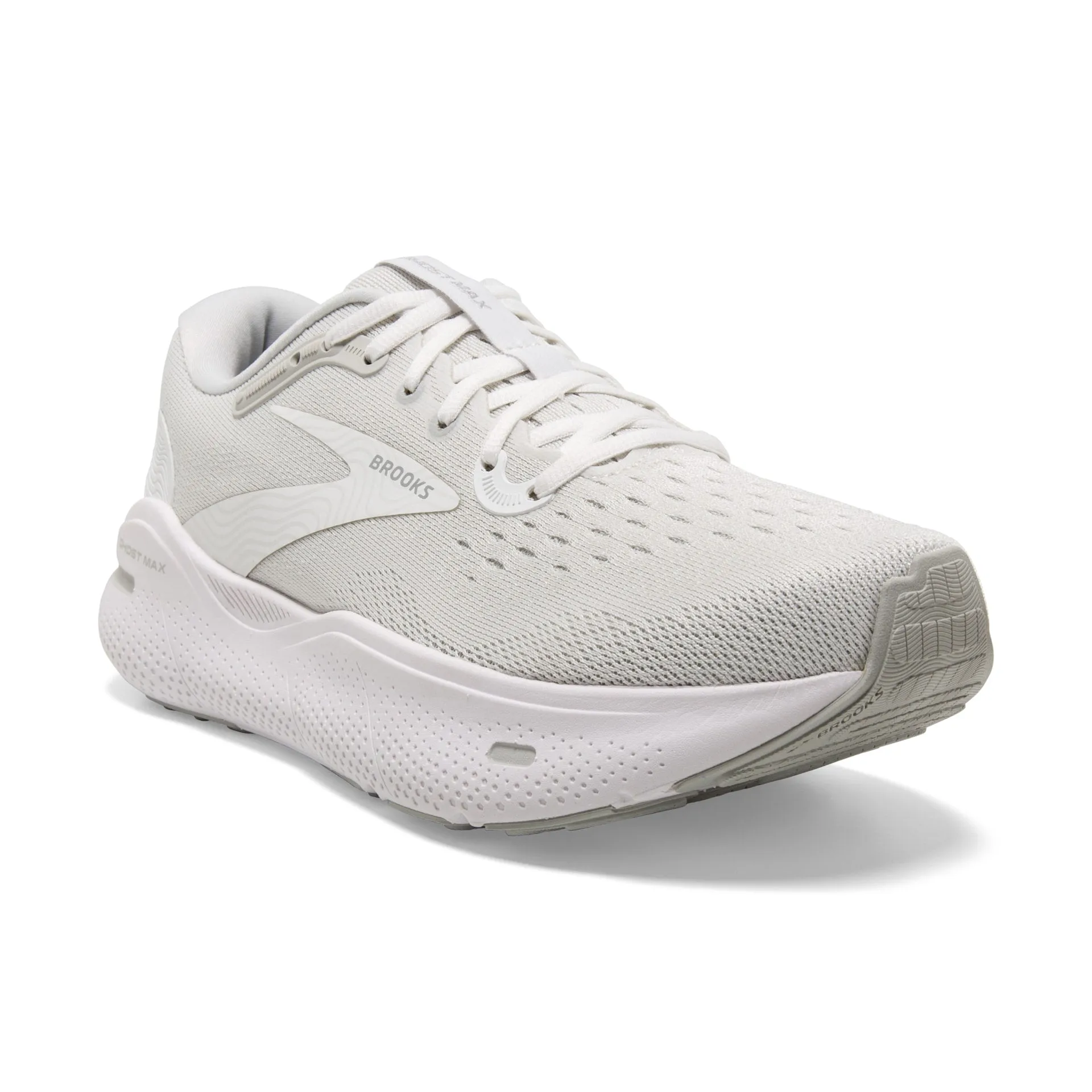 Brooks Womens Ghost Max- White/Oyster/Metallic Silver (1203951B124)