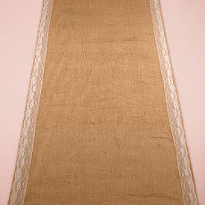 BURLAP AISLE RUNNER WITH DELICATE LACE BORDER