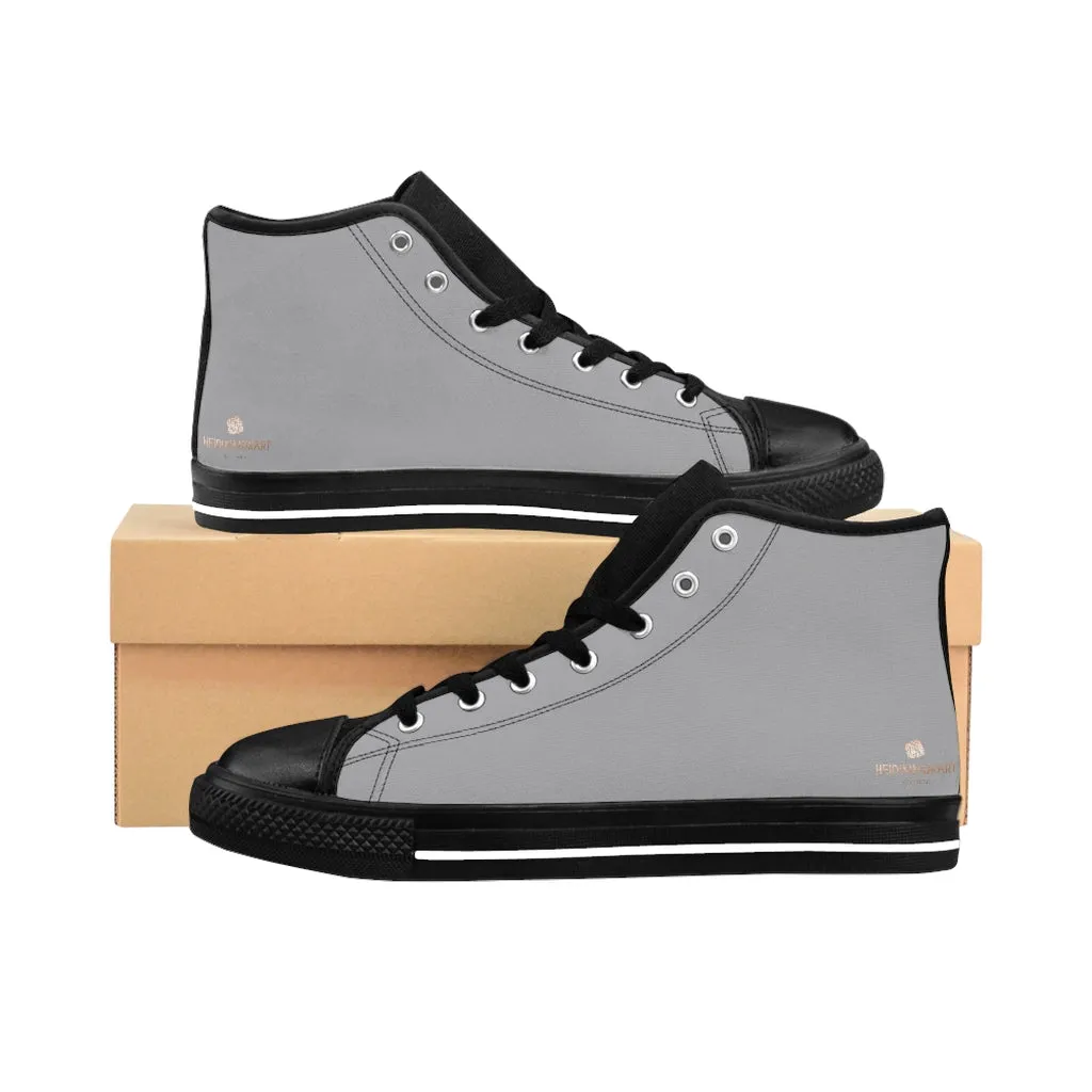 Concrete Gray Men's High-top Sneakers, Solid Color Minimalist Designer Tennis Running Shoes