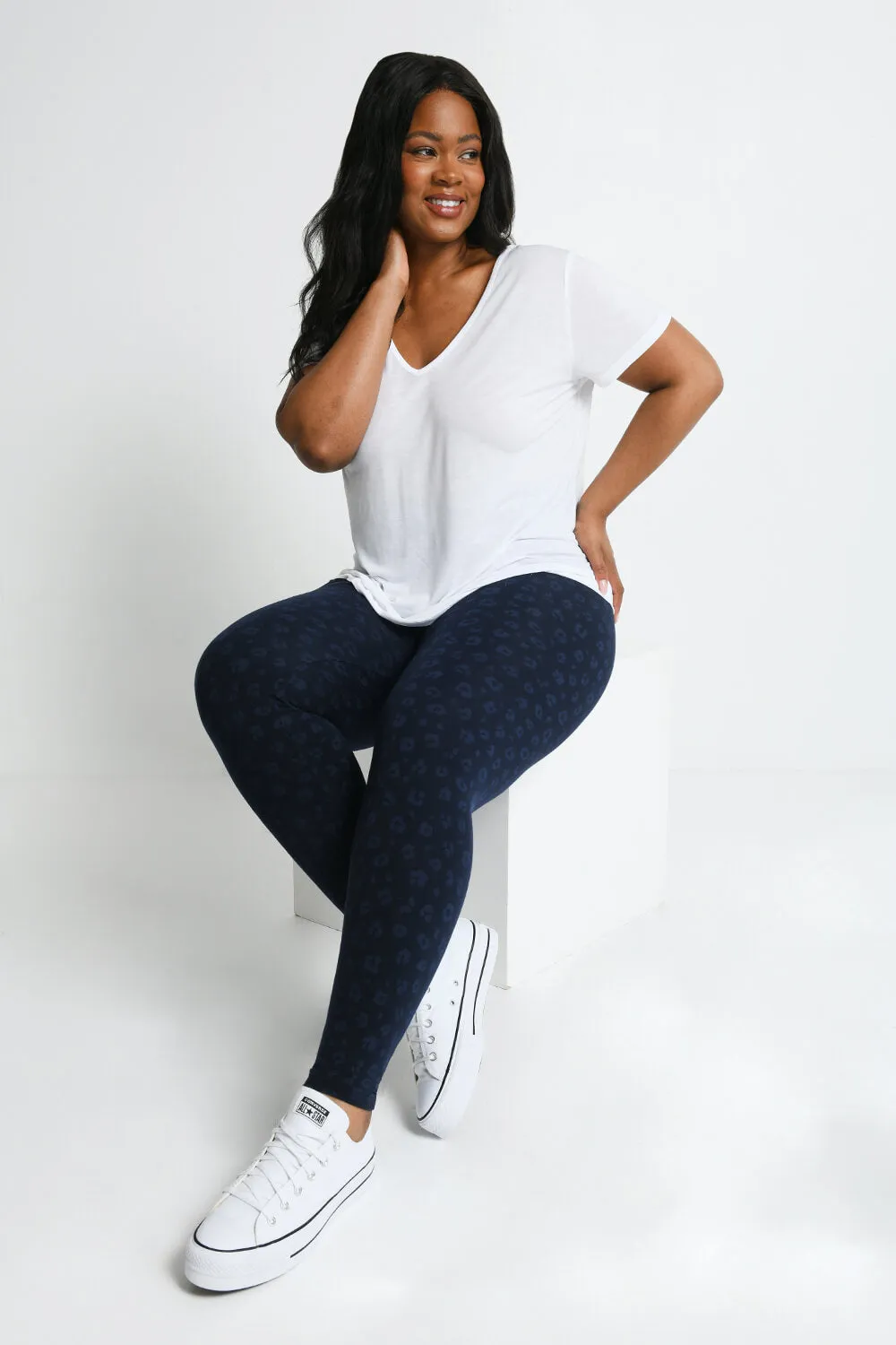 Curve Everyday High Waisted Leggings - Navy Animal Print