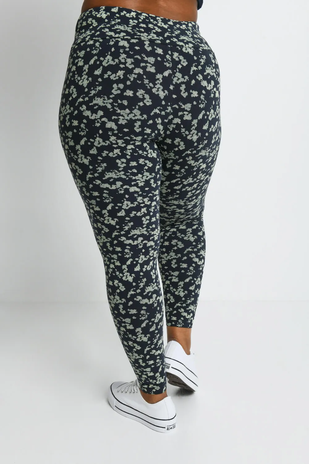 Curve Everyday High Waisted Leggings - Navy/Green Floral