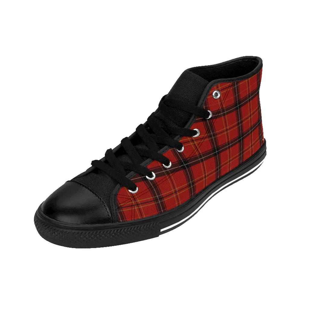 Dark Red Plaid Women's Sneakers, Tartan Print Designer High-top Sneakers Tennis Shoes