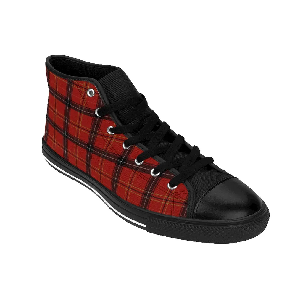 Dark Red Plaid Women's Sneakers, Tartan Print Designer High-top Sneakers Tennis Shoes