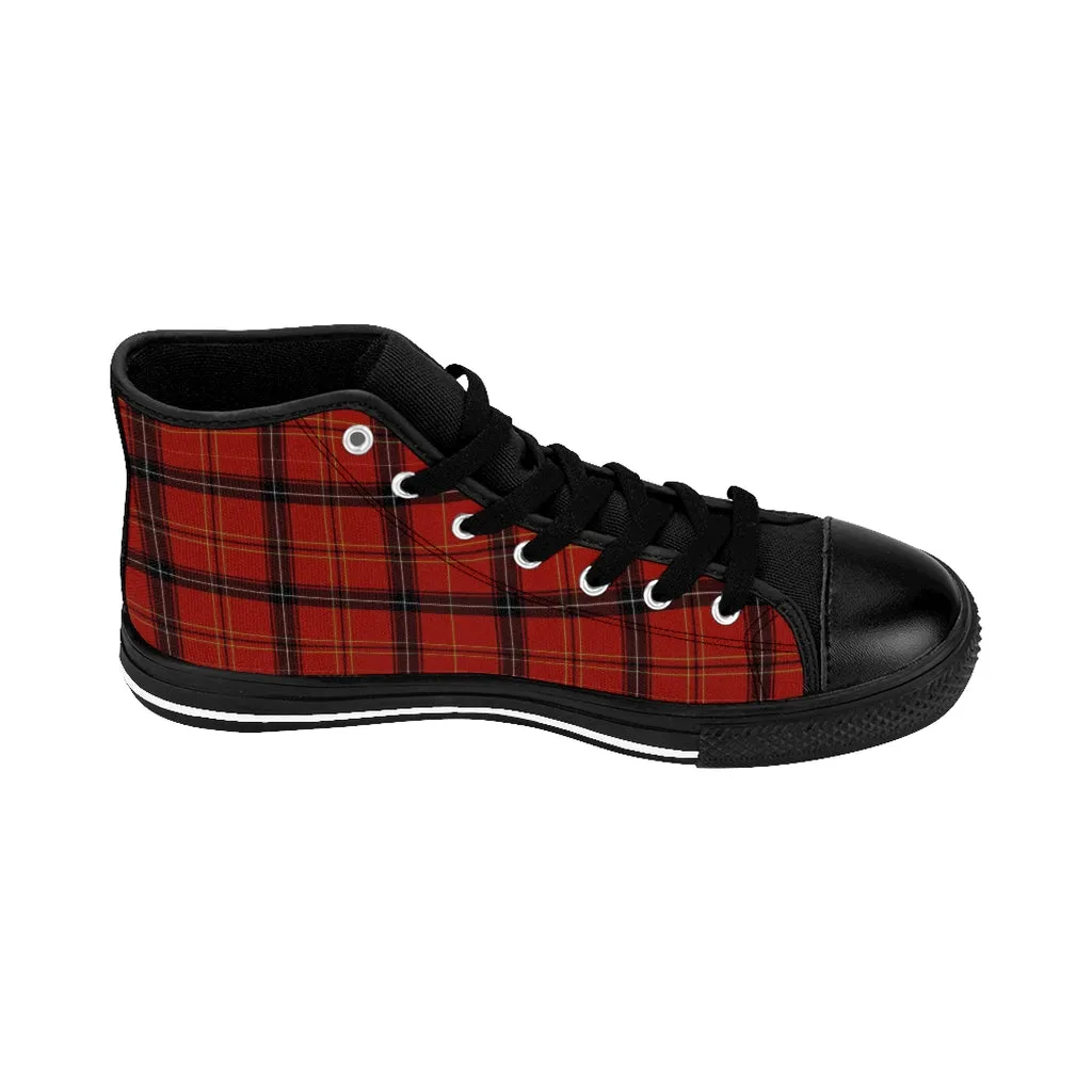 Dark Red Plaid Women's Sneakers, Tartan Print Designer High-top Sneakers Tennis Shoes