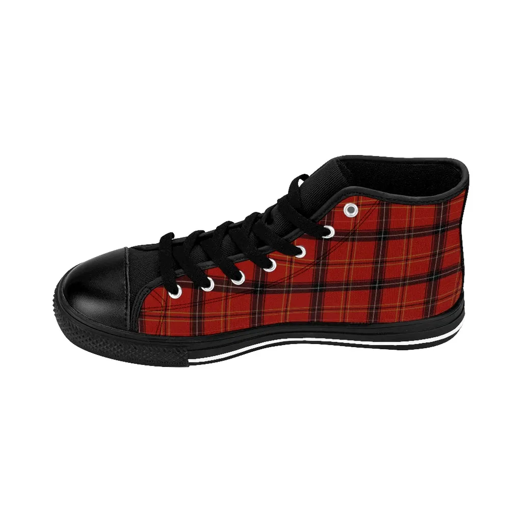 Dark Red Plaid Women's Sneakers, Tartan Print Designer High-top Sneakers Tennis Shoes