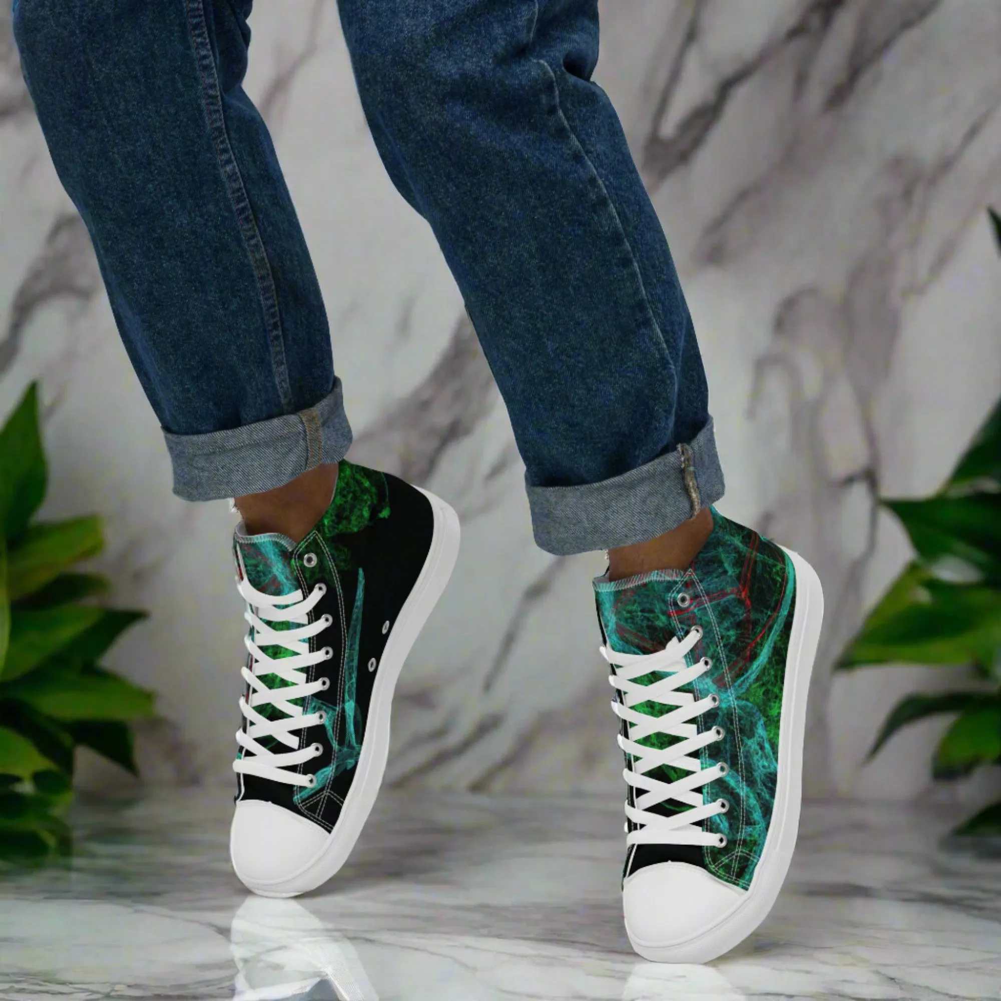 Elevate Your Style: Unique Dark Green Abstract High Tops | Limited Edition