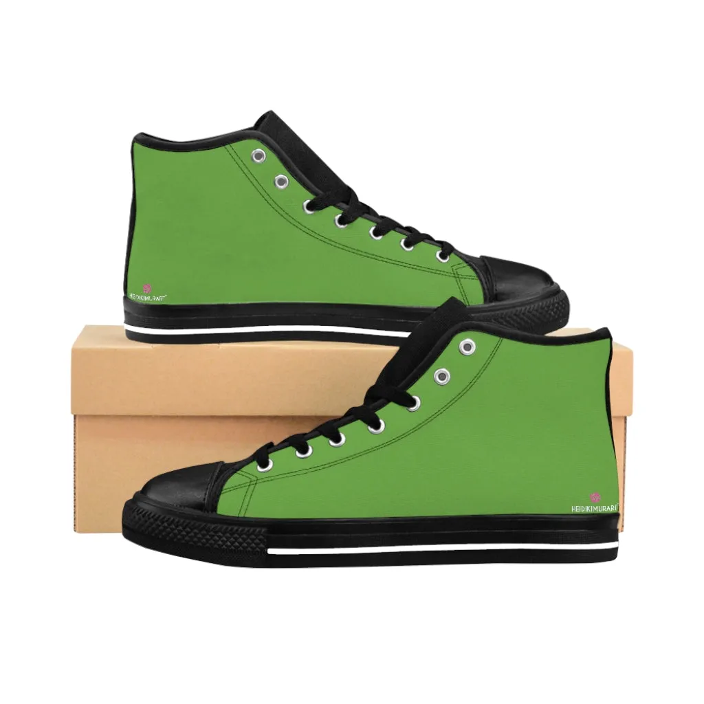 Fresh Green Men's High Tops, Best Solid Color Men's Classic Sneakers Tennis Running Canvas Shoes