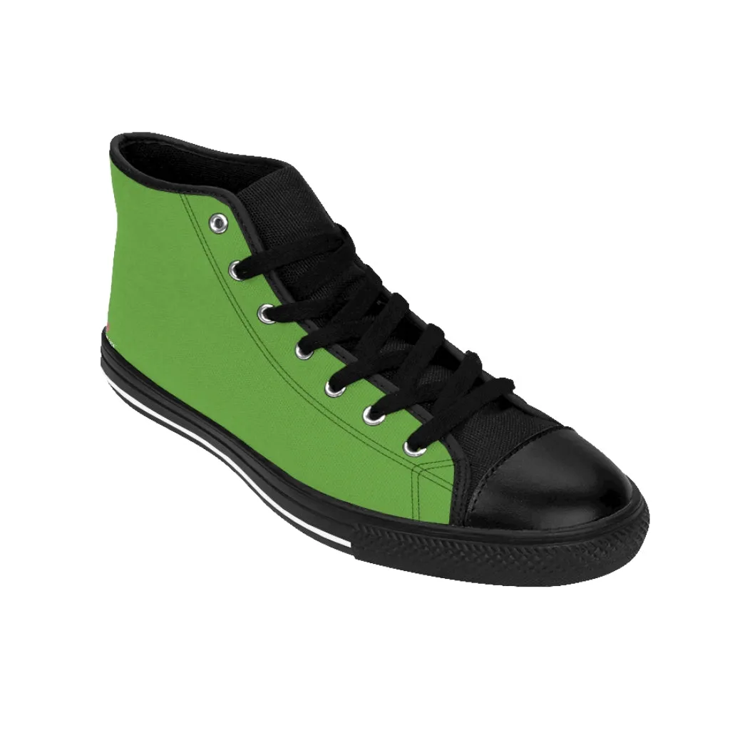 Fresh Green Men's High Tops, Best Solid Color Men's Classic Sneakers Tennis Running Canvas Shoes