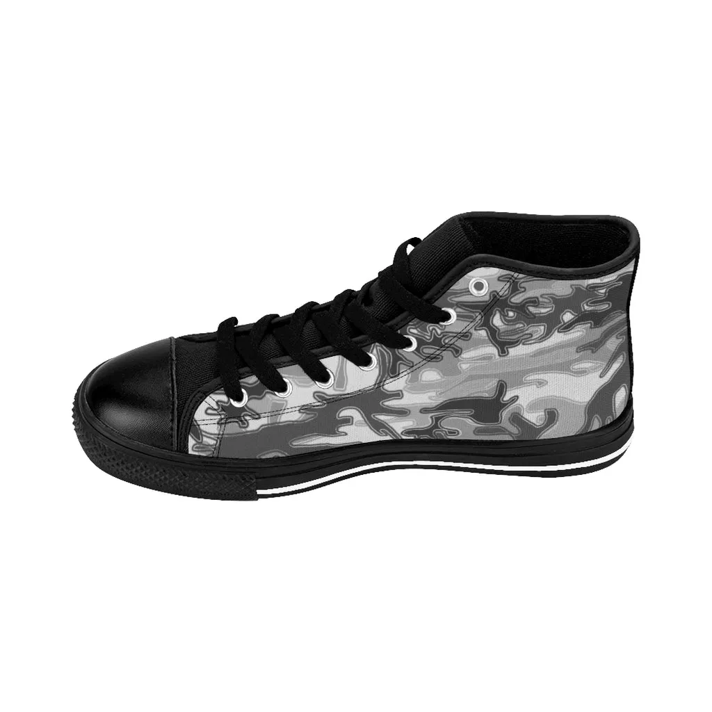 Gray Camo Print Women's Sneakers, Army Military Designer High-top Sneakers Tennis Shoes