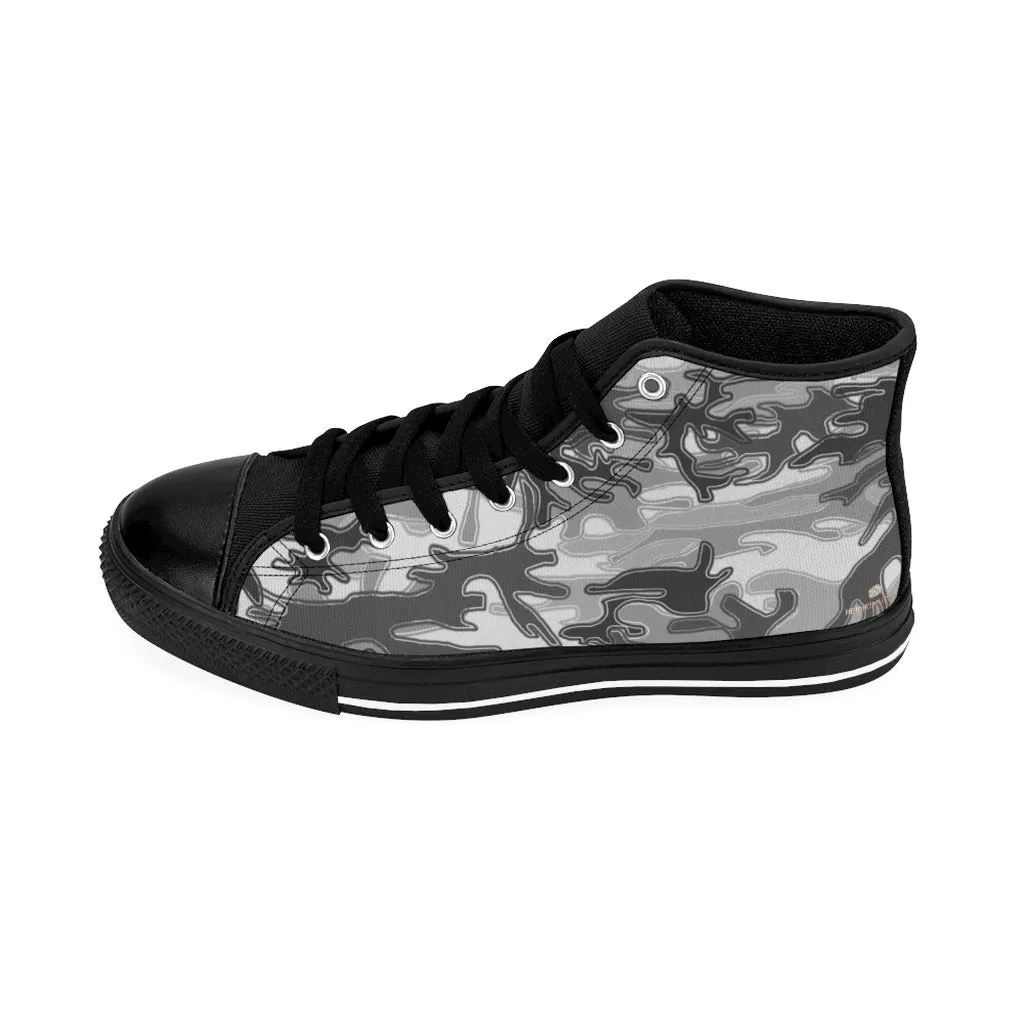 Gray Camo Print Women's Sneakers, Army Military Designer High-top Sneakers Tennis Shoes