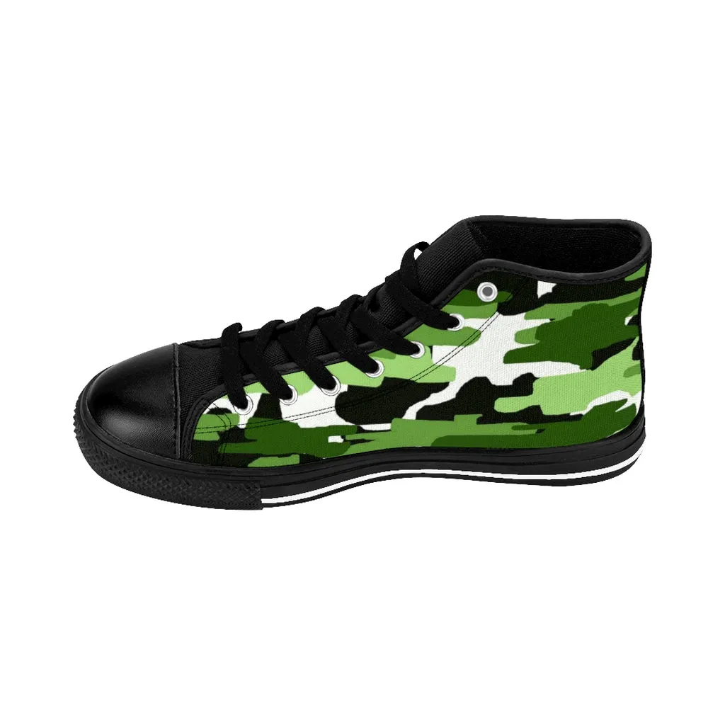 Green Camo Women's Sneakers, Army Print Designer High-top Sneakers Tennis Canvas Shoes