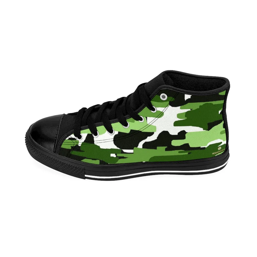 Green Camo Women's Sneakers, Army Print Designer High-top Sneakers Tennis Canvas Shoes