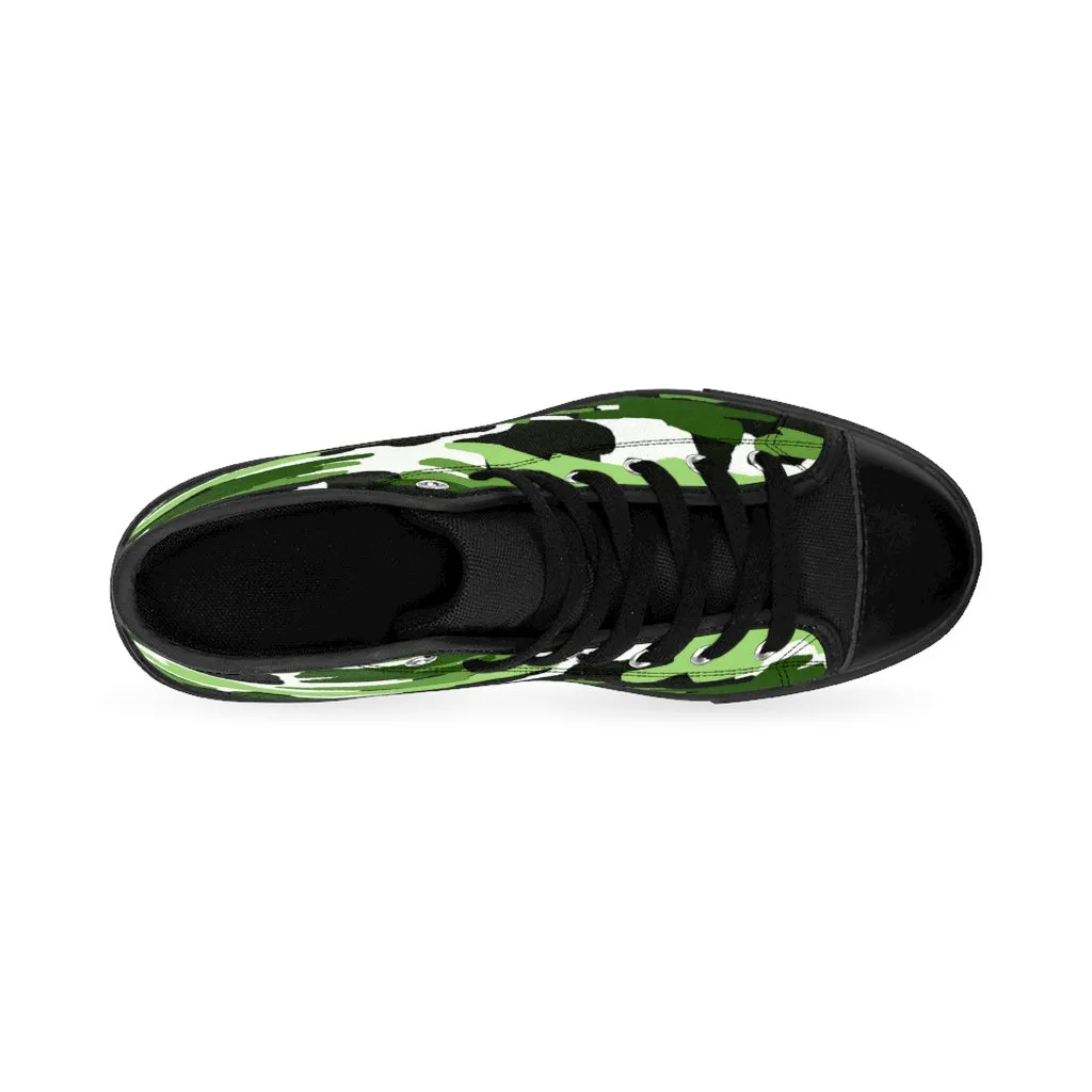 Green Camo Women's Sneakers, Army Print Designer High-top Sneakers Tennis Canvas Shoes