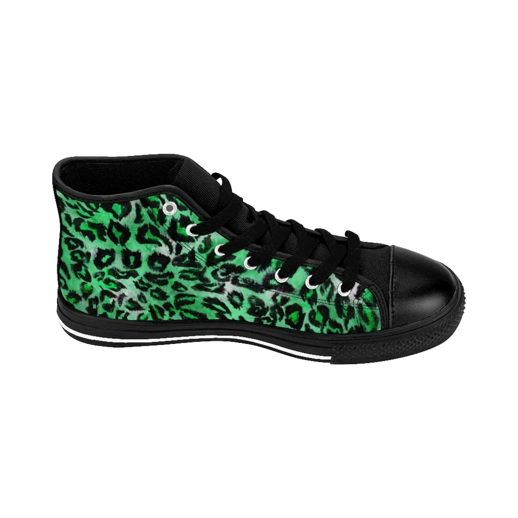 Green Leopard Women's Sneakers, Animal Print Designer High-top Fashion Tennis Shoes