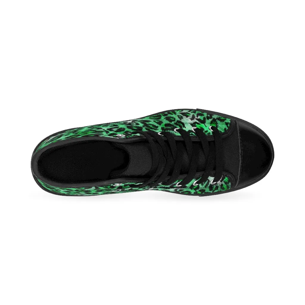 Green Leopard Women's Sneakers, Animal Print Designer High-top Fashion Tennis Shoes