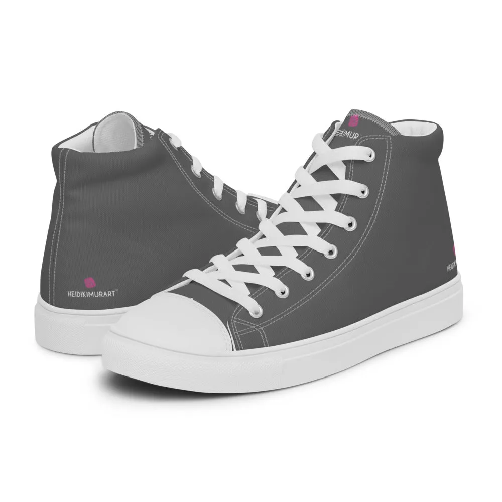 Grey Ladies' High Top Sneakers, Solid Grey Color Best Women’s High Top Canvas Tennis Shoes