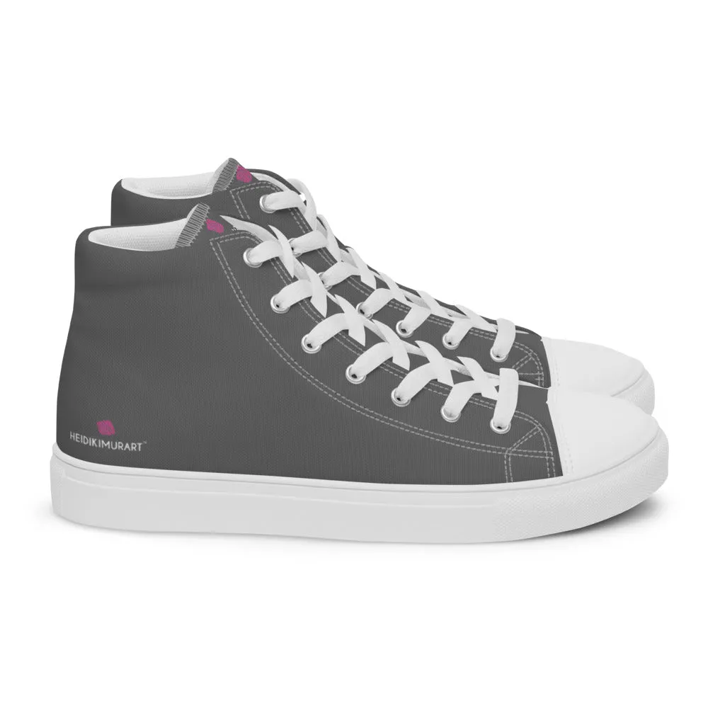 Grey Ladies' High Top Sneakers, Solid Grey Color Best Women’s High Top Canvas Tennis Shoes