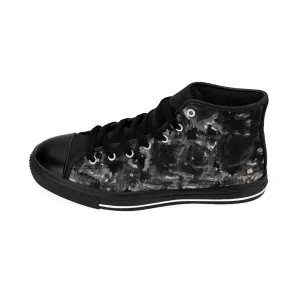 Grey Rose Men's High-top Sneakers, Abstract Print Men's Designer Tennis Running Shoes