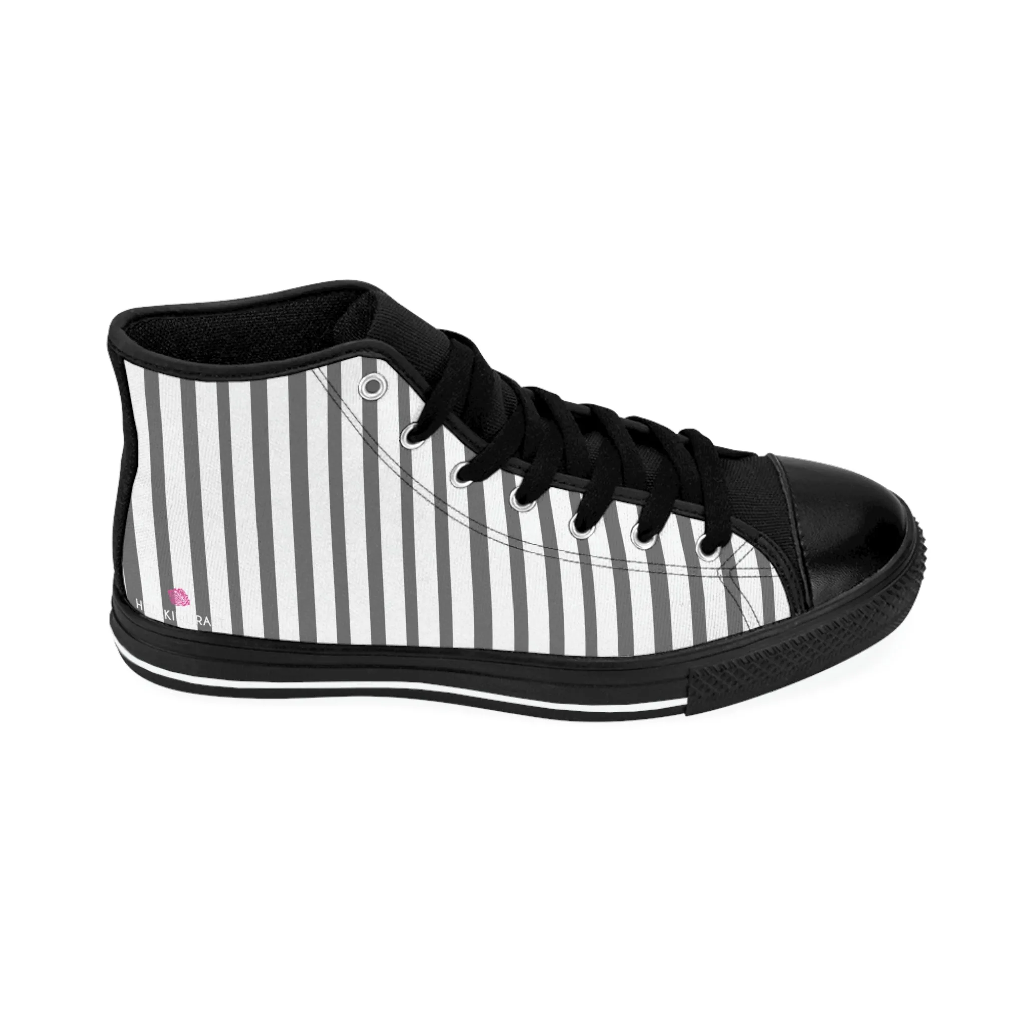 Grey White Striped Men's Sneakers, Modern Stripes Men's Designer Tennis Running Shoes (US Size: 6-14)