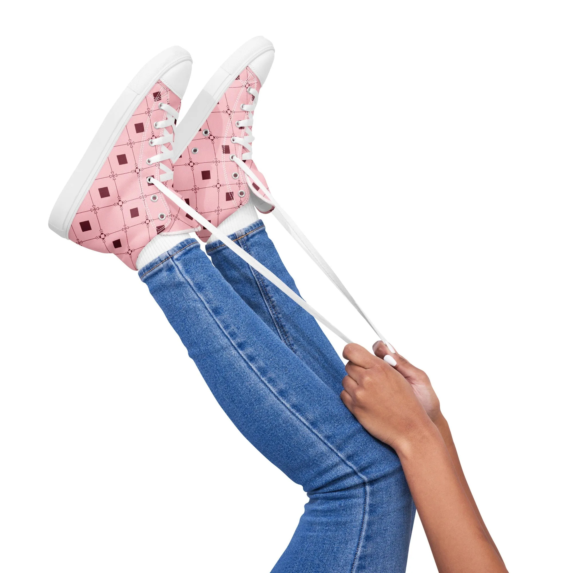 High Top Sneaker Women with Pink Lady Pattern - Emma