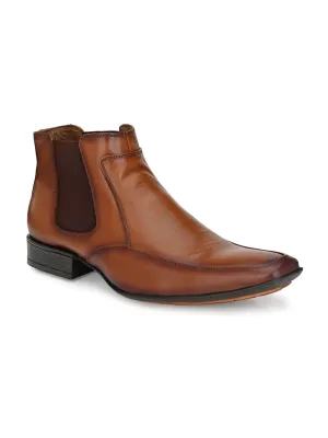 Hitz Men's Tan Leather Slip-On Ankle Boot Shoes