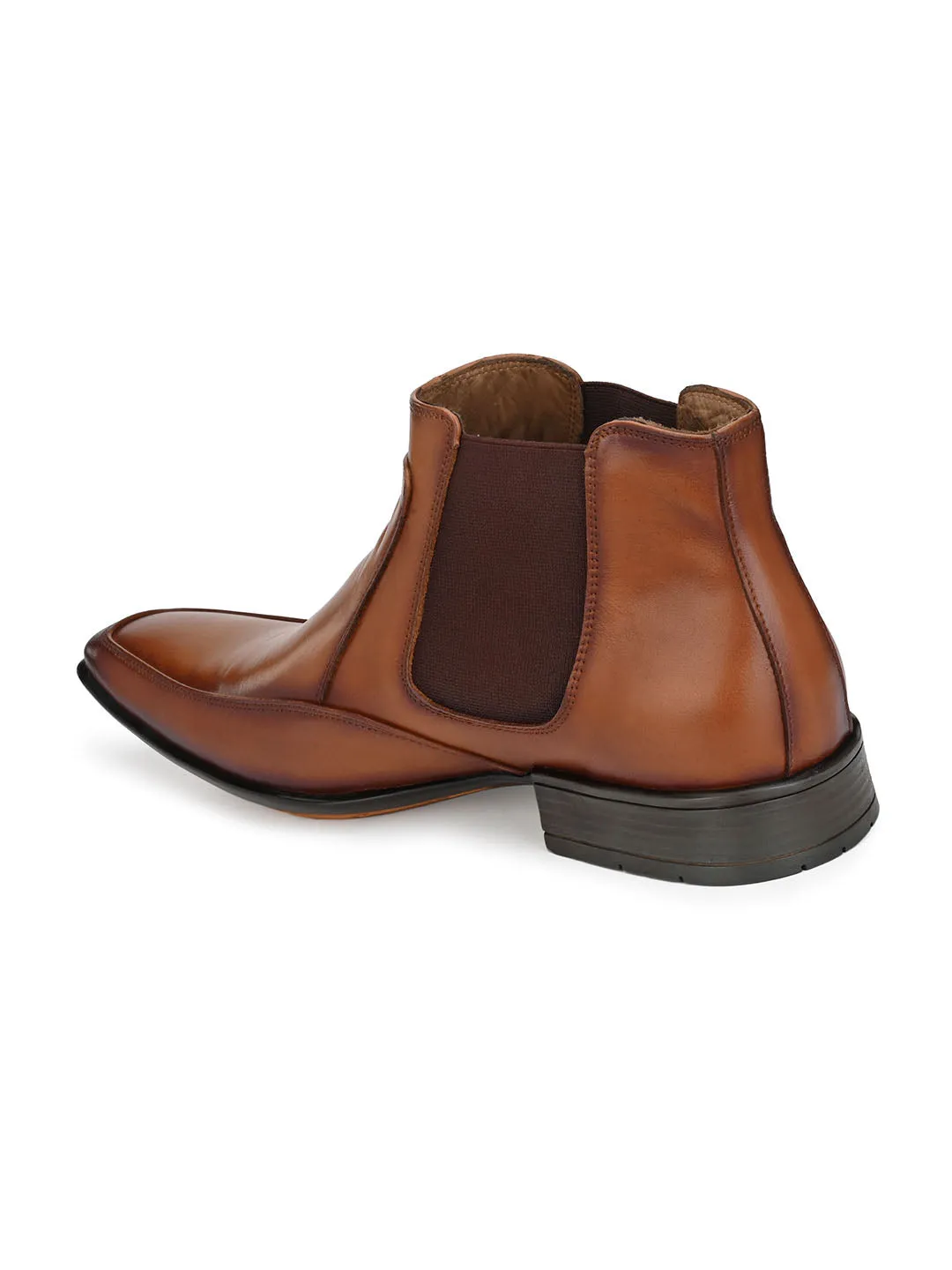 Hitz Men's Tan Leather Slip-On Ankle Boot Shoes