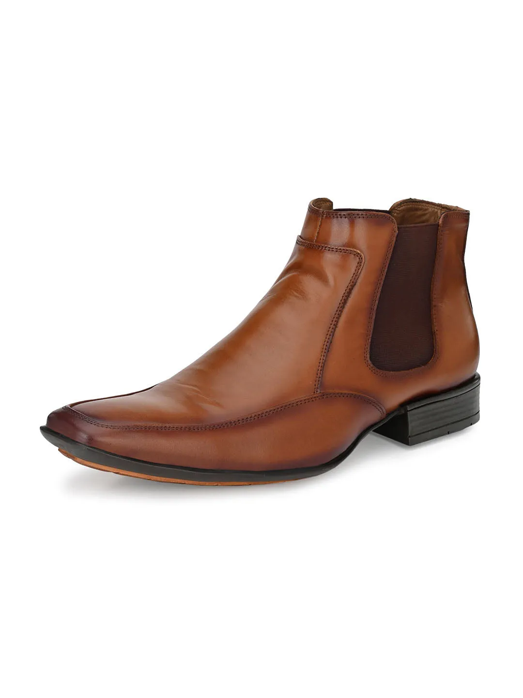 Hitz Men's Tan Leather Slip-On Ankle Boot Shoes