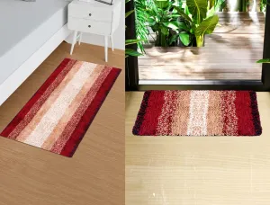 Kuber Industries Runner | Bedside Runner for Bedroom | Maroon Patta Home Decor Runner & Door Mat Combo | Anti-Skid Runner & Door Mat | Runner & Door Mat Set | Set of 2 | Cream