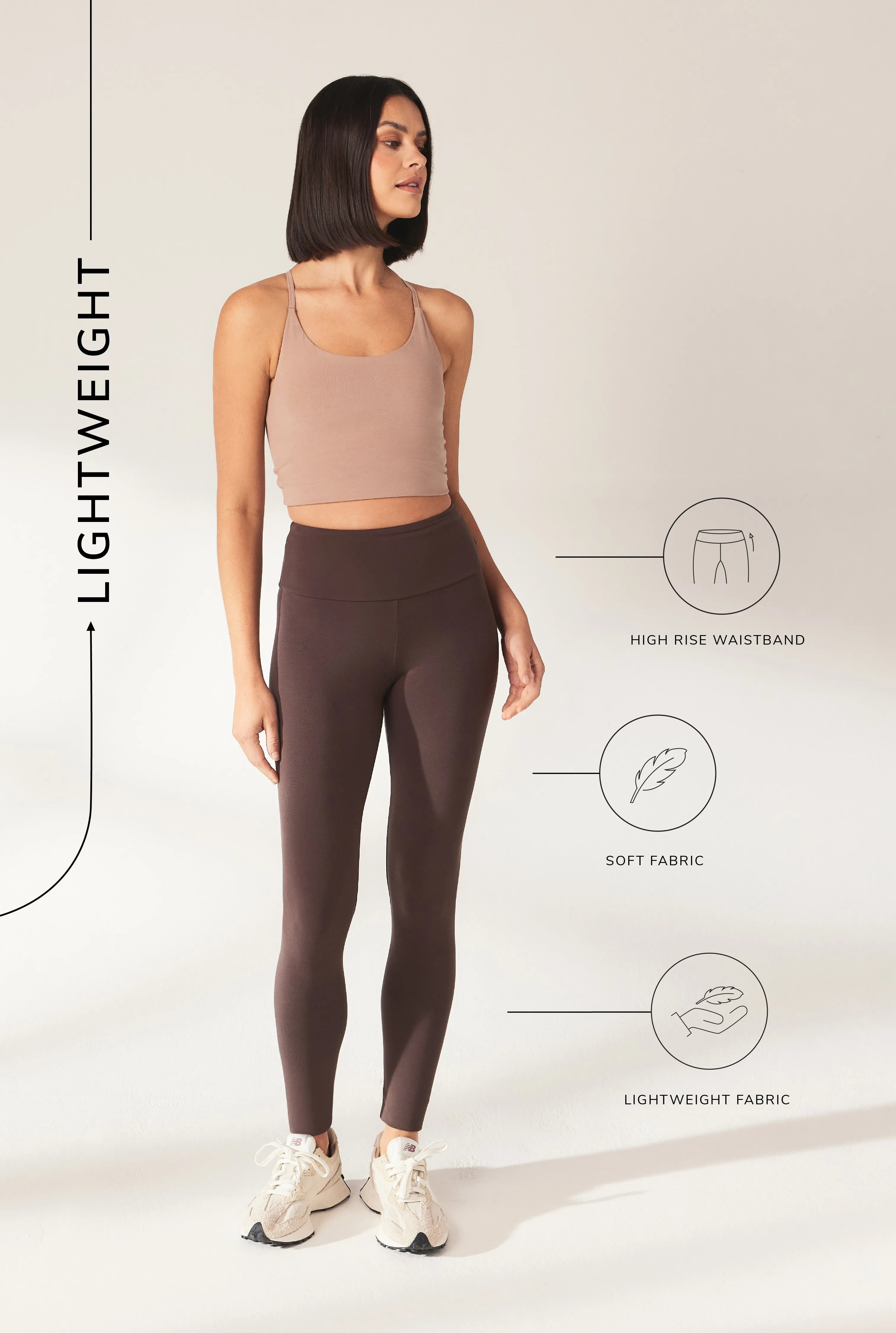 Lightweight Everyday High Waisted Leggings - Espresso Brown