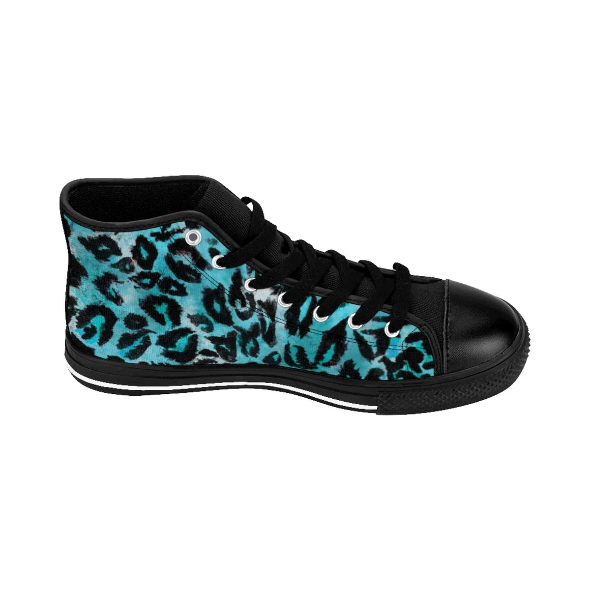 Ocean Blue Leopard Men's Sneakers, Animal Print Premium High-top Fashion Sneakers Shoes