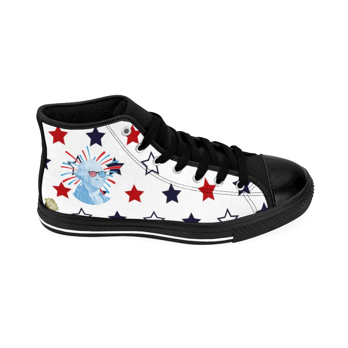 Patriotic Men's Sneakers, Independence Day July 4th White High-Top Sneakers (US Size: 6-14)