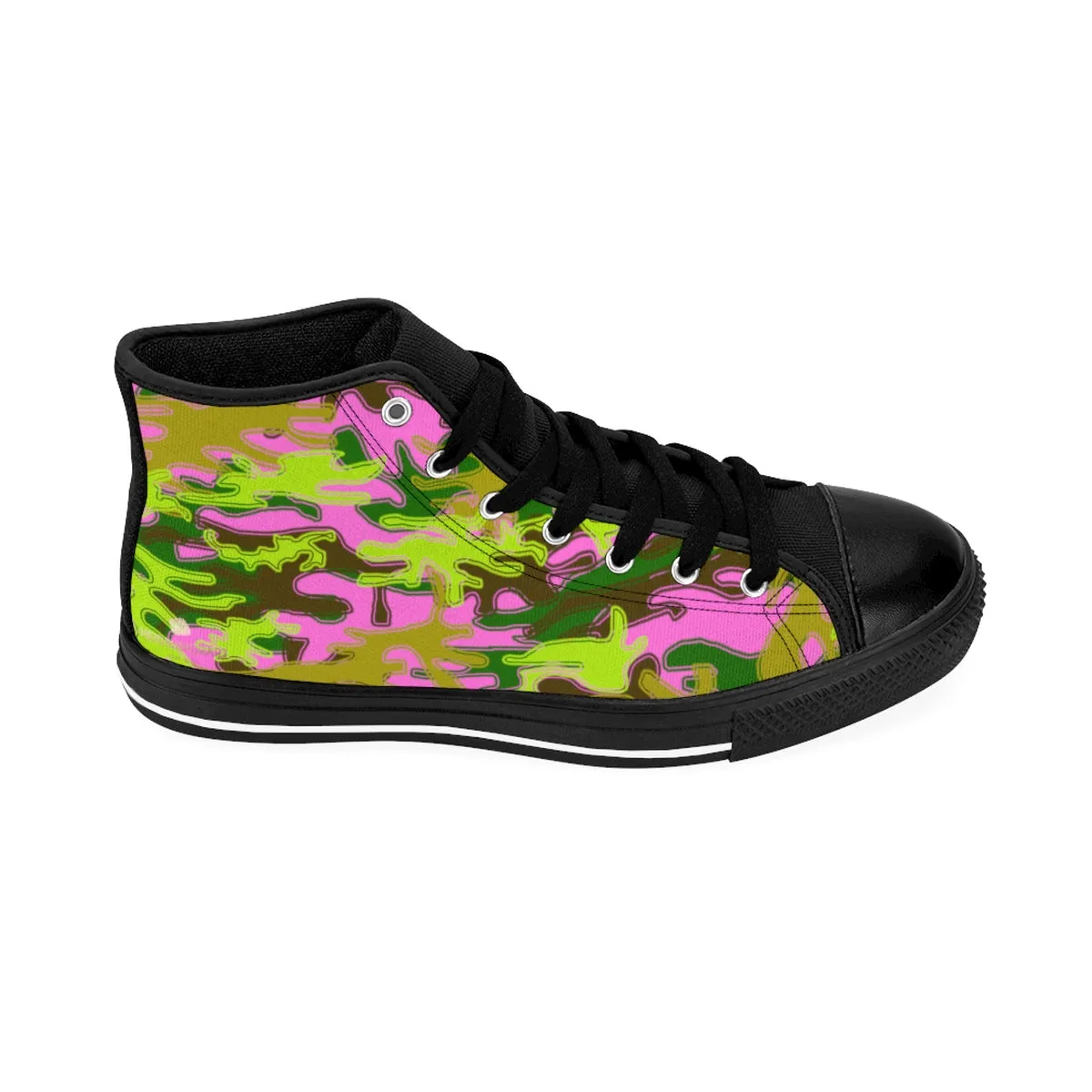 Pink Green Camo Men's Sneakers, Camouflage Army Military High-top Sneakers Tennis Shoes