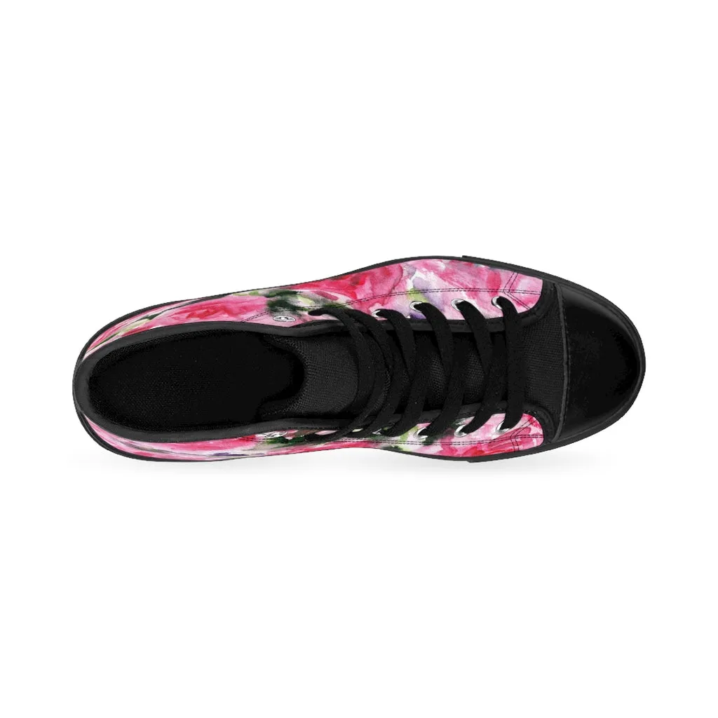 Pink Rose Men's High-top Sneakers, Floral Colorful Print Men's Designer Tennis Running Shoes