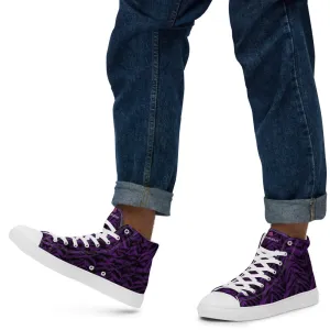 Purple Tiger Striped Men's Sneakers, Tiger Faux Skin Striped Animal Print Designer High Tops For Men