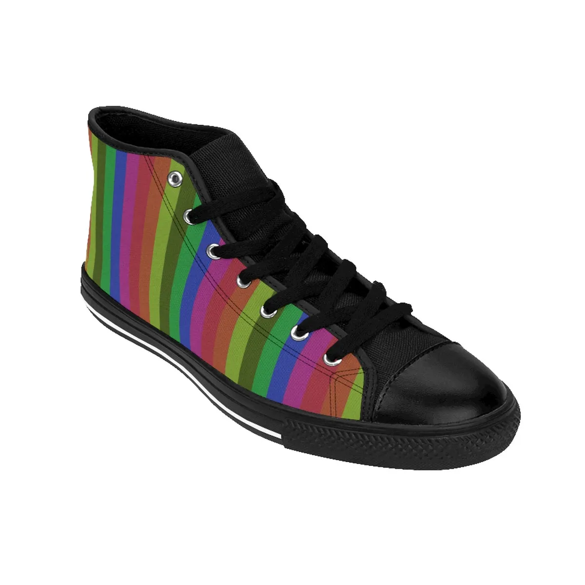 Rainbow Stripe Men's Sneakers, Gay Pride Nylon Canvas High-top Fashion Sneakers Shoes