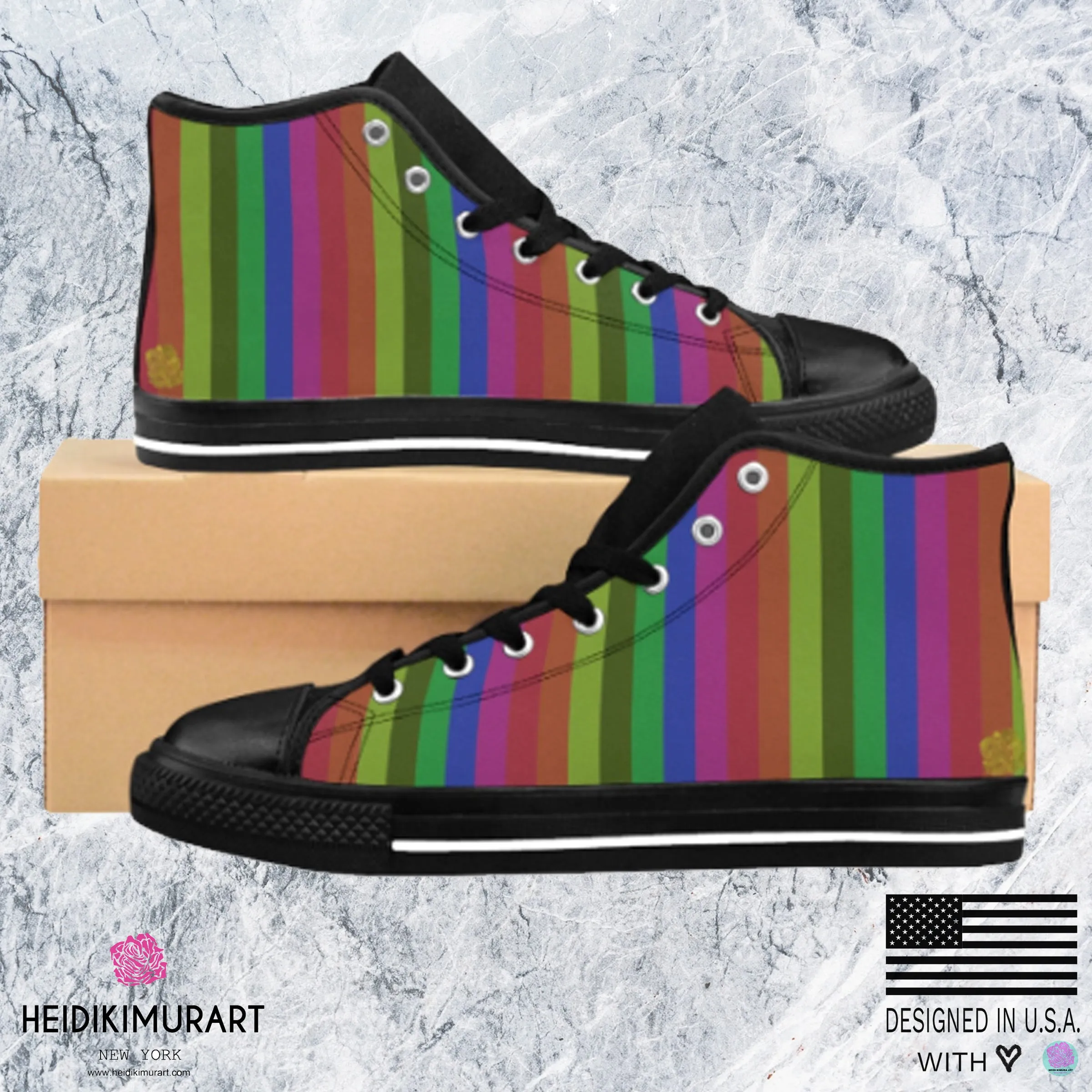 Rainbow Stripe Men's Sneakers, Gay Pride Nylon Canvas High-top Fashion Sneakers Shoes