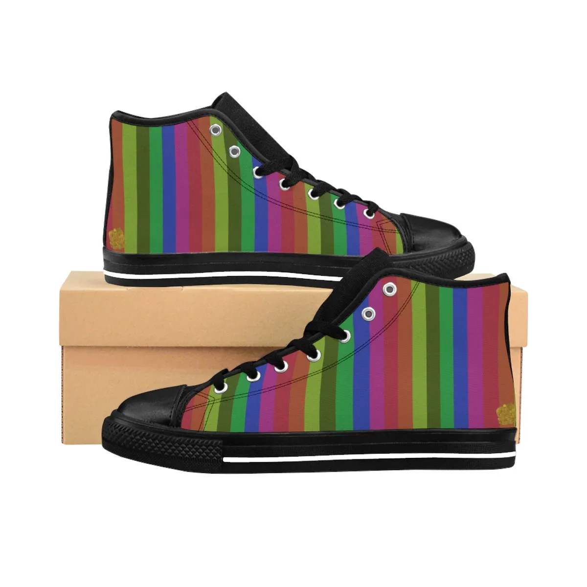 Rainbow Stripe Women's Sneakers, Gay Pride High-top Fashion Running Tennis Shoes