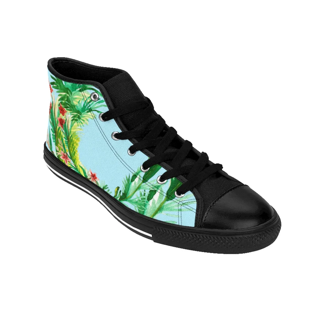 Red Floral Men's High Tops, Light Blue Red Floral Print High-top Sneakers Running Tennis Shoes