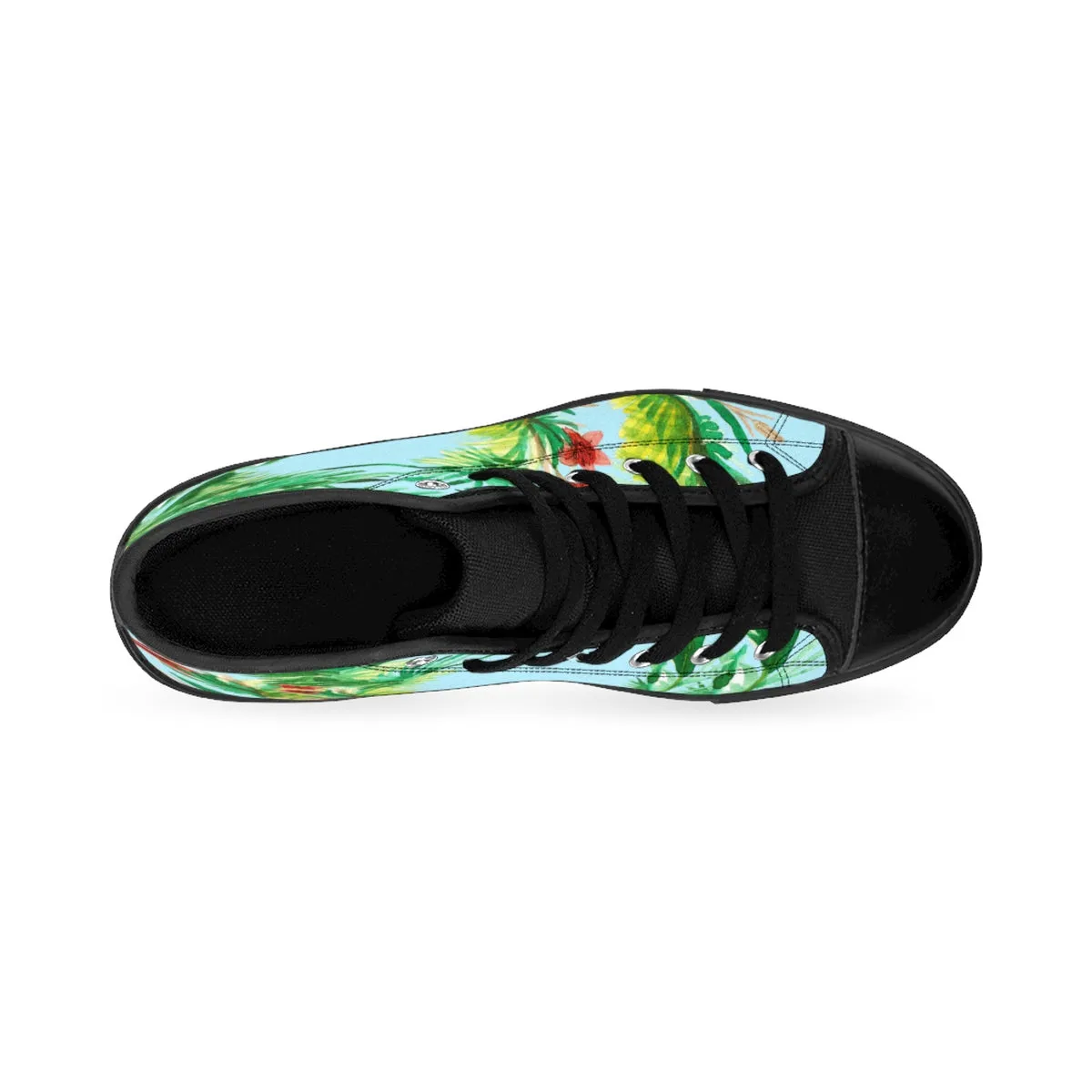 Red Floral Men's High Tops, Light Blue Red Floral Print High-top Sneakers Running Tennis Shoes