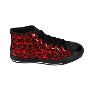 Red Leopard Women's Sneakers, Animal Print Designer High-top Fashion Tennis Shoes (US Size: 6-12)