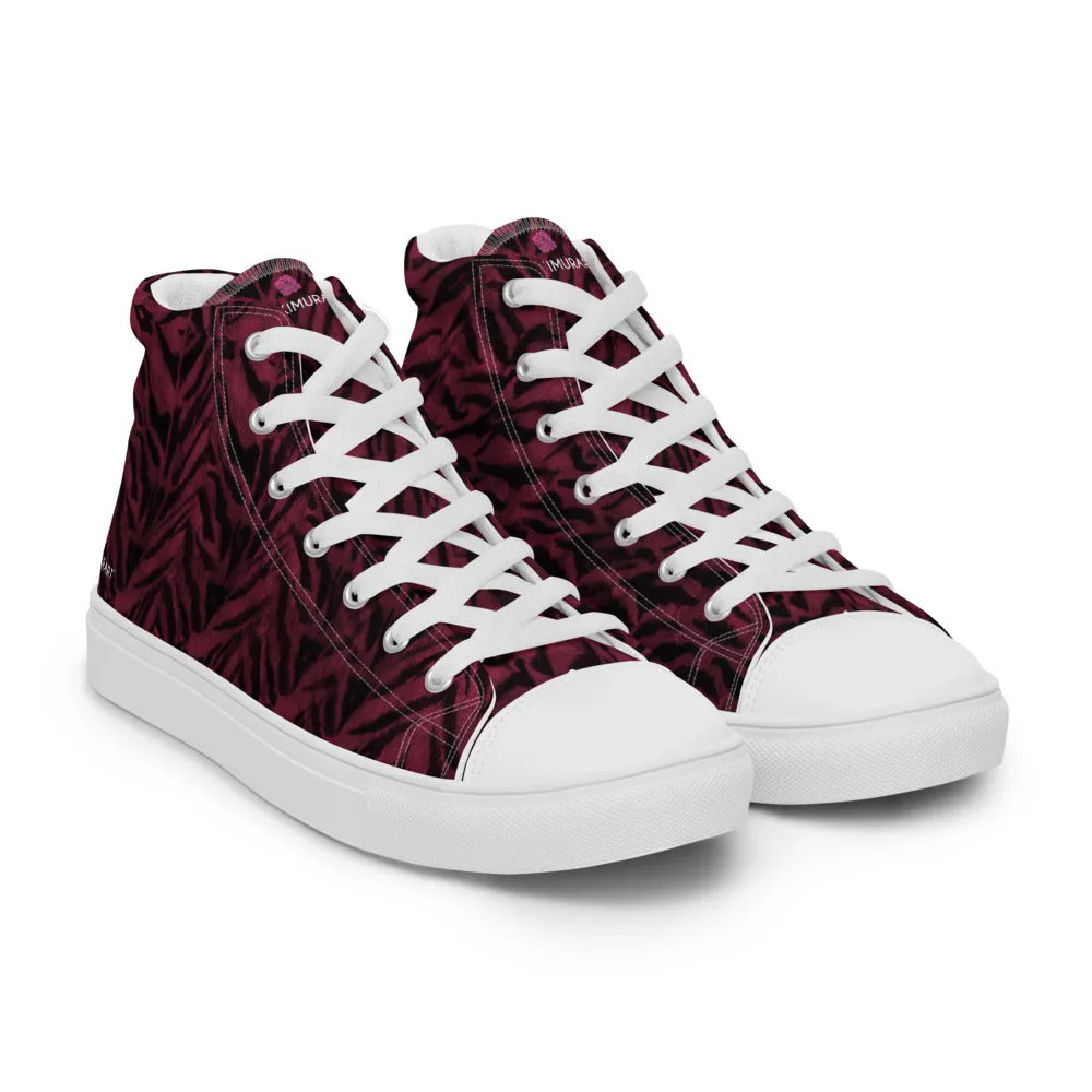 Red Tiger Striped Men's Sneakers, Tiger Faux Skin Striped Animal Print Designer High Tops For Men