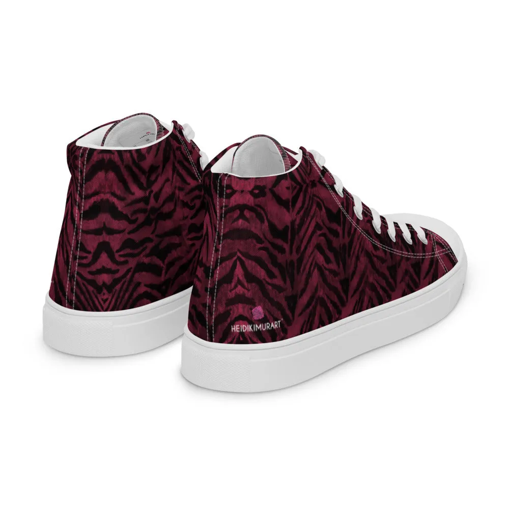 Red Tiger Striped Men's Sneakers, Tiger Faux Skin Striped Animal Print Designer High Tops For Men