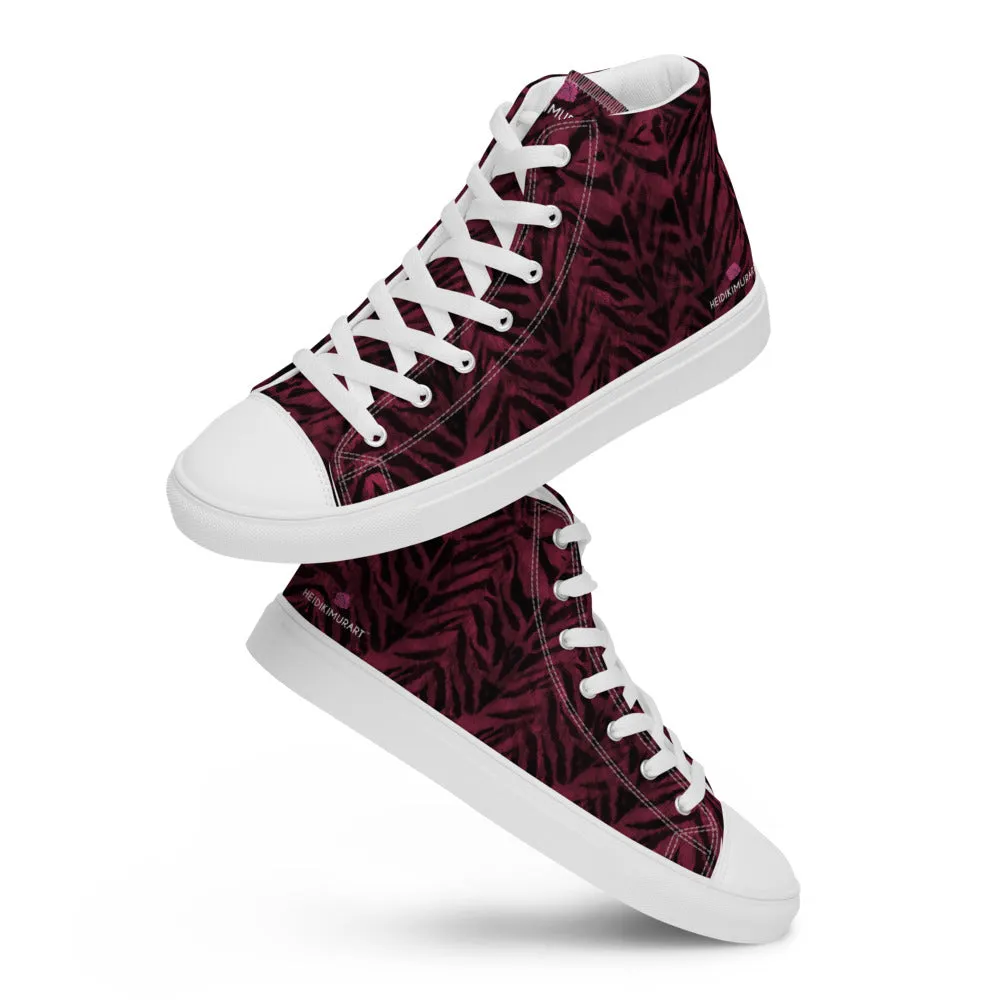 Red Tiger Striped Men's Sneakers, Tiger Faux Skin Striped Animal Print Designer High Tops For Men